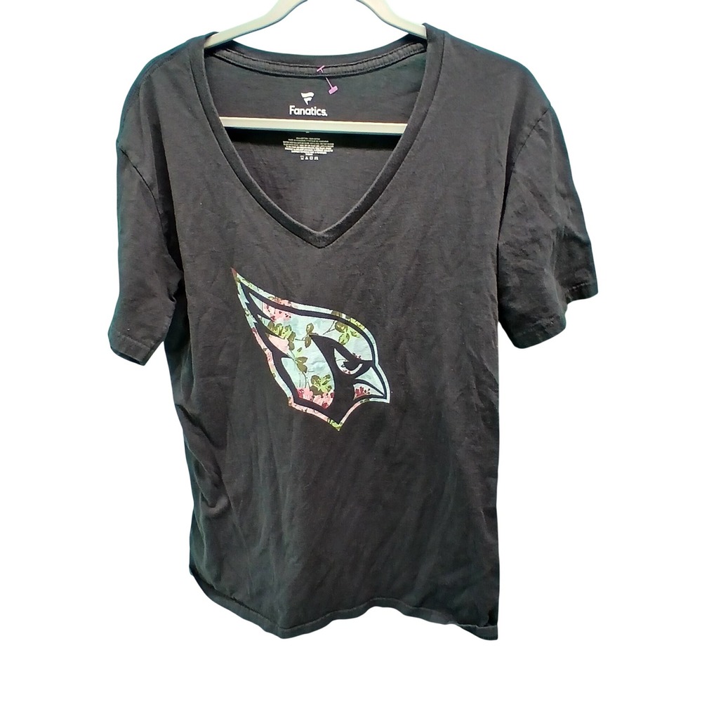 Fanatics Arizona Cardinals Womens Black Floral Logo‎ V-Neck T-Shirt Size M NFL